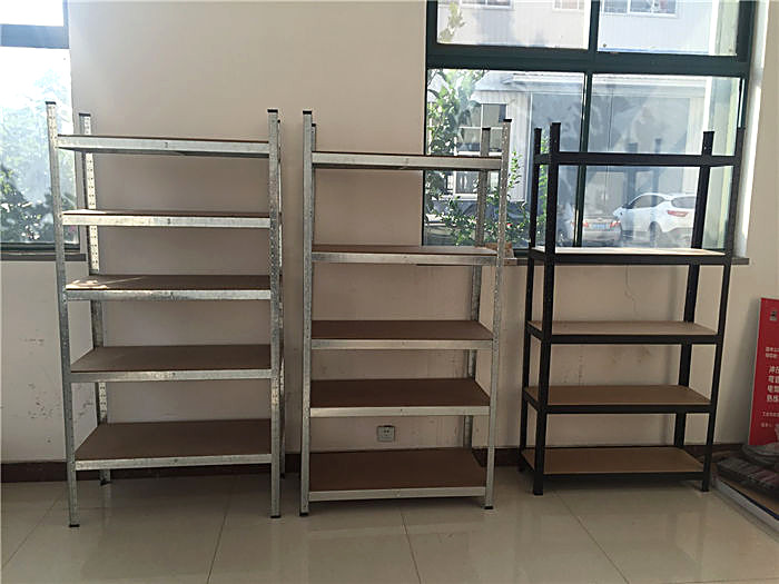 Light duty steel shelving units with plastic shelf panels for documents and small boxes