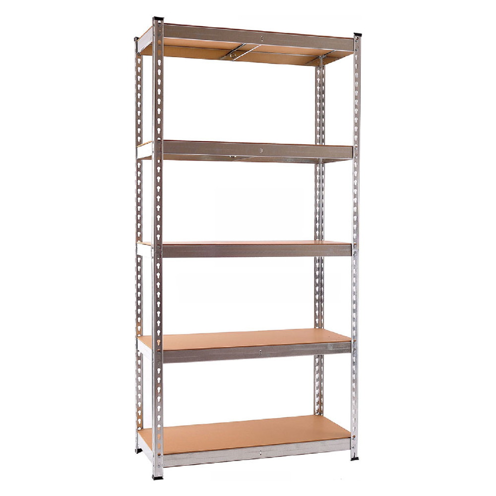 Boltless rivet shelving unit with adjustable shelf levels in powder coated finish